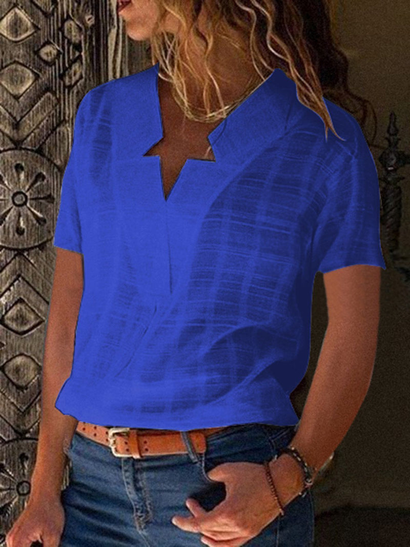 Casual Short Sleeve Solid Paneled Blouse & Shirts