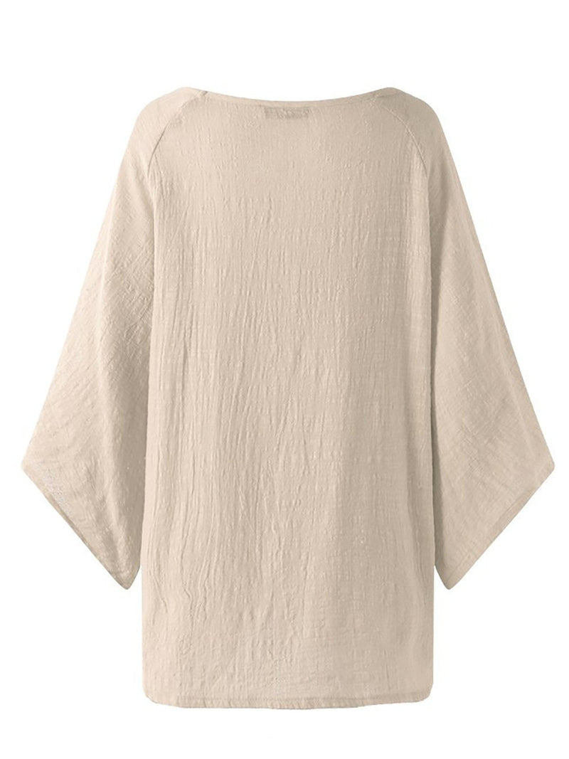 Casual Linen Crew Neck Solid Plus Size T-Shirt