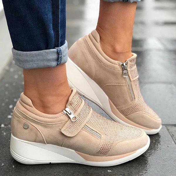 Women Casual Wedge Zipper Breathable Sneaker