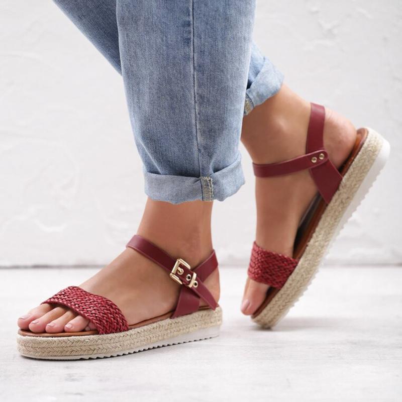 Women Flat Heel Buckle Espadrille Sandals Open Toe Casual Shoes