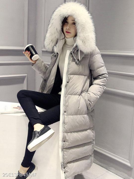 Women Hooded Pocket Longline Quilted Down Coat