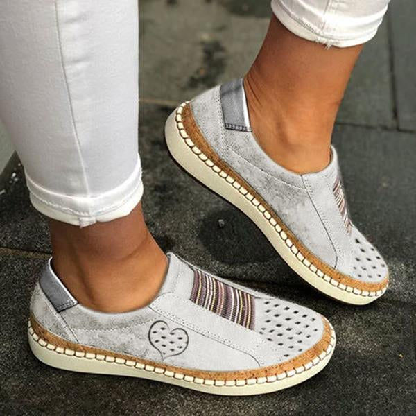 Women Flat Heel Shoes Slip On Artificial Leather Sneakers