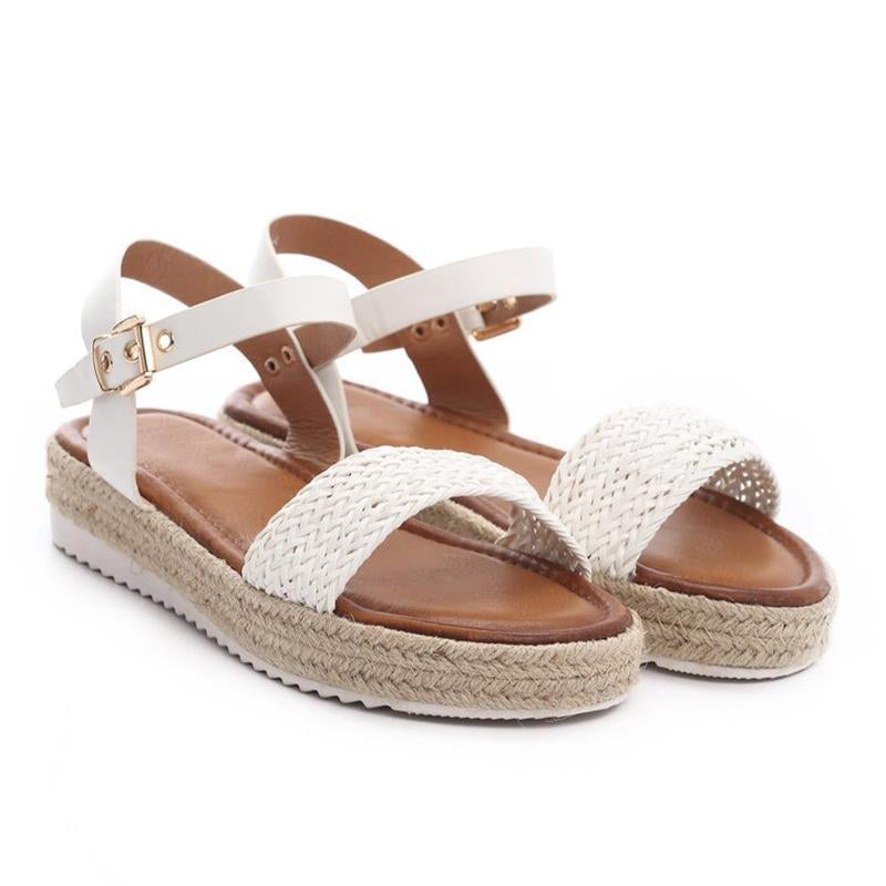 Women Flat Heel Buckle Espadrille Sandals Open Toe Casual Shoes