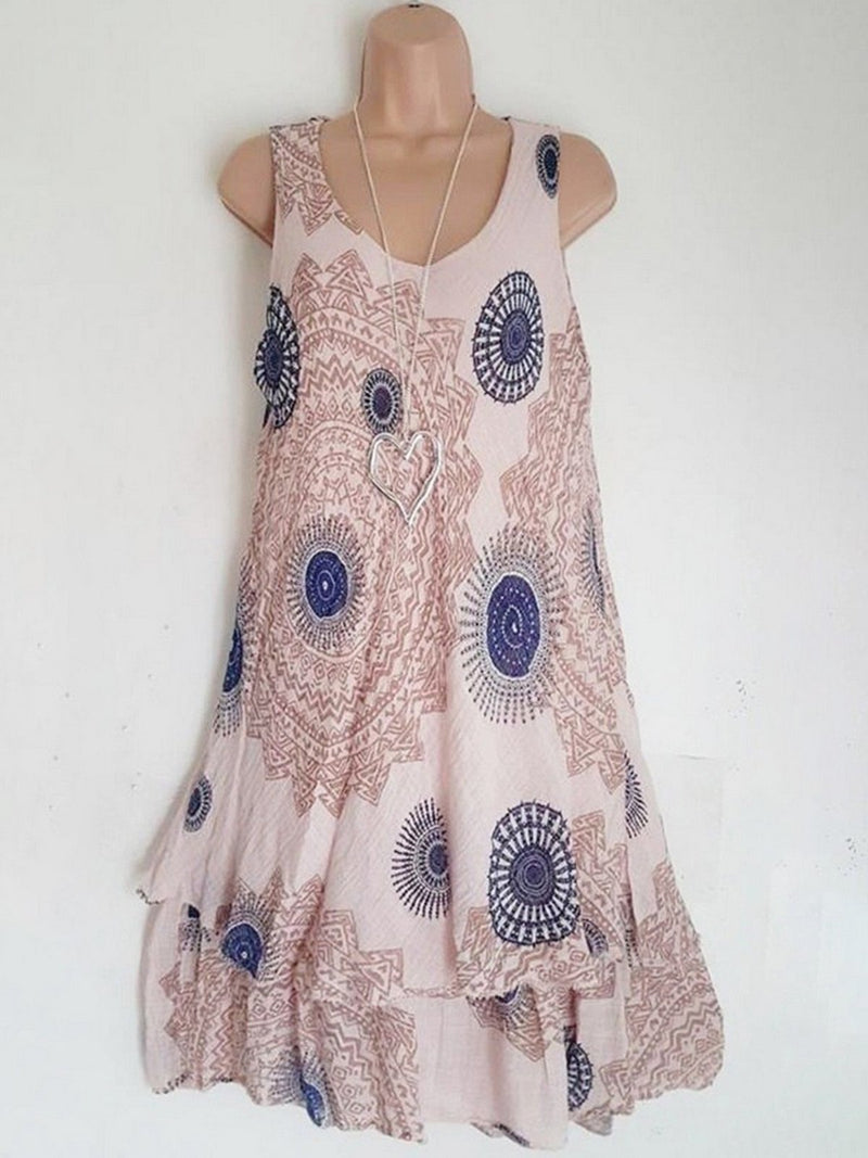 Plus Size Casual Abstract Printed Sleeveless Mini Dress