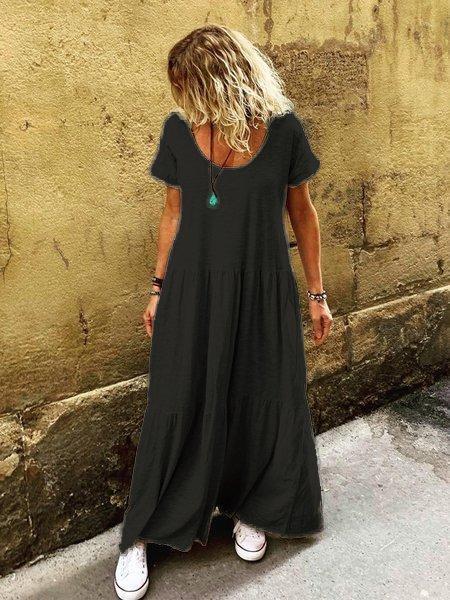 Ruffled Short Sleeve Casual Round Neck Dresses