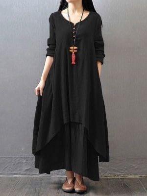 Women Dress Asymmetrical Linen Casual Maxi Dress