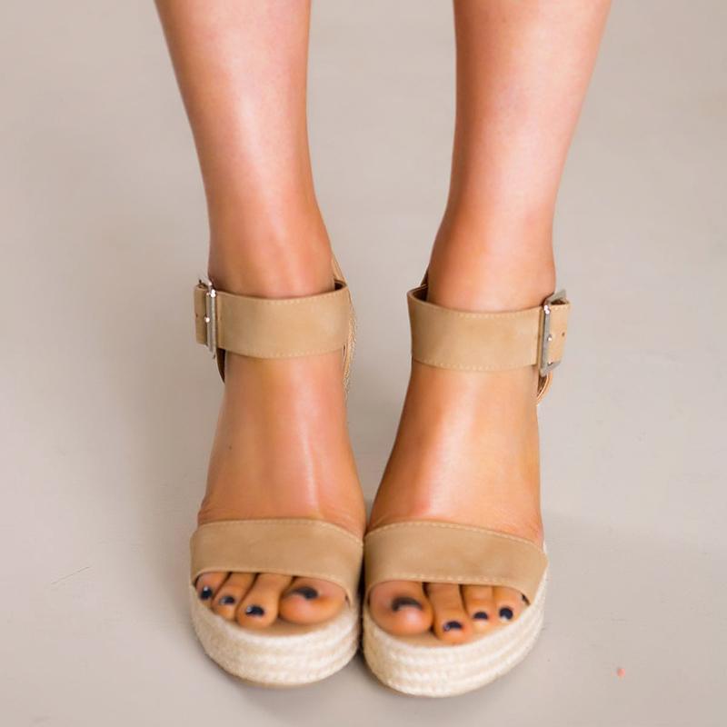 Elegant Adjustable Buckle Wedge Sandals