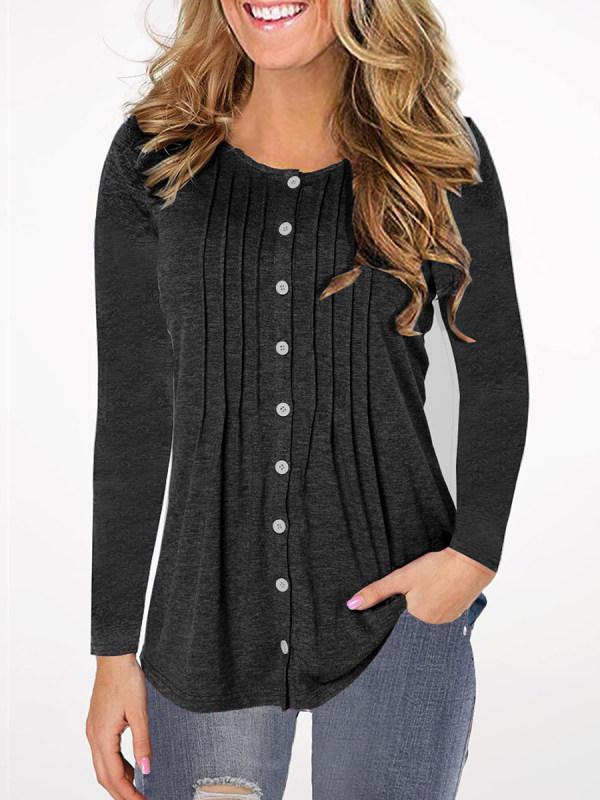 Women Round Neck Patchwork Casual Plain Long Sleeve T-Shirts