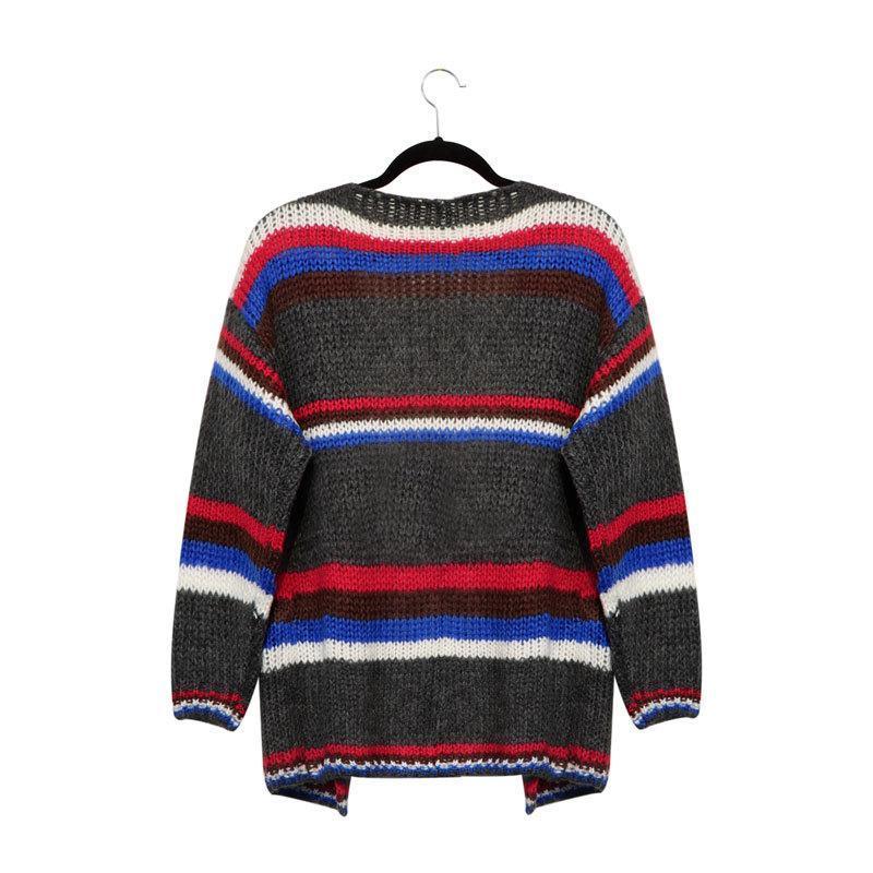 WOMEN KNITTED CASUAL SOLID COLOR-BLOCK CARDIGAN