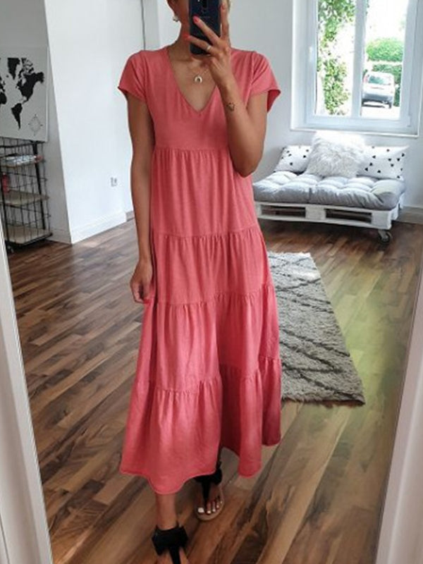 Ruffled V Neck Boho Dresses