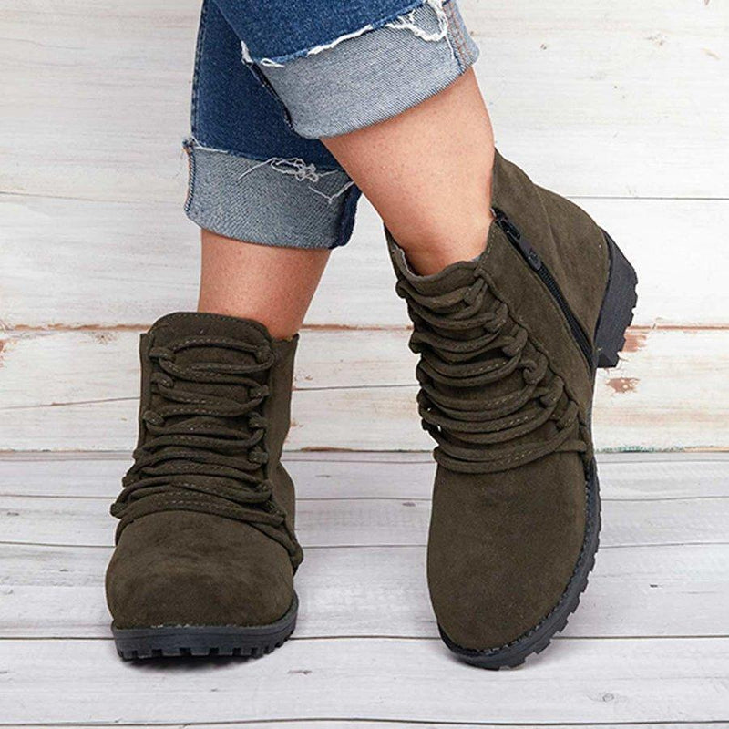 Women Fashion Ankle Boots Faux Suede Zipper Boots